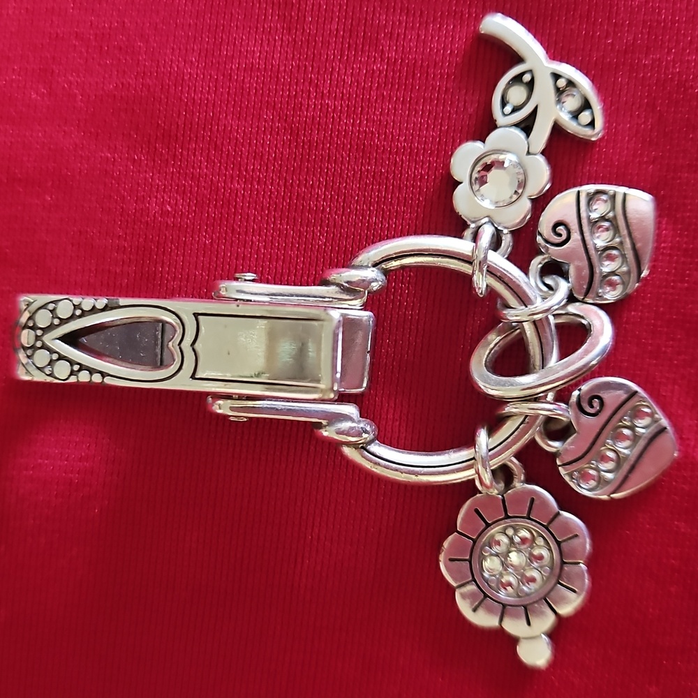 Brighton Charming Silver Heart Badge Clip With Crystals